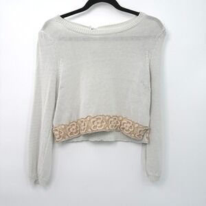 Knitted & Knotted Cropped Sweater Women S Lace Hem Boho Capsule Coastal Fairy